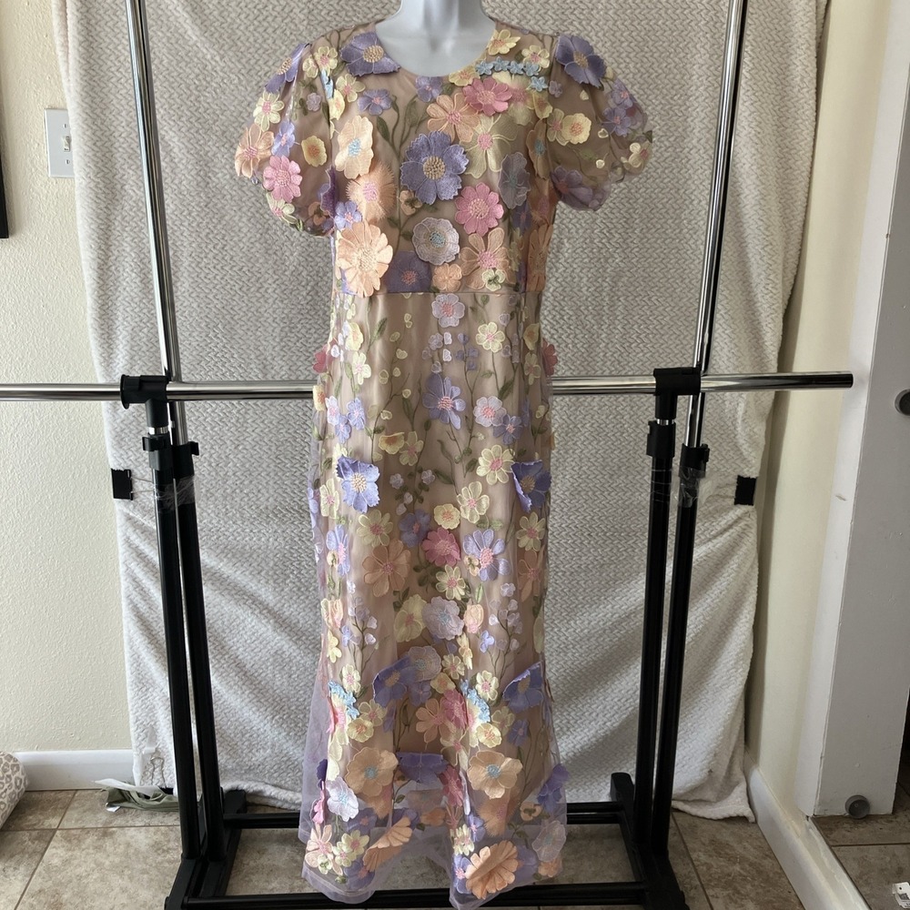 3D Floral Lace Embroidery Maxi Dress Wedding Guest Dress XL NWOT $183